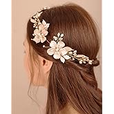 Xerling Wedding Flower Hair Vines for Brides Opal Crystal Hair Piece Floral Hair Accessory for Girls Pearl Head Chain Heavy