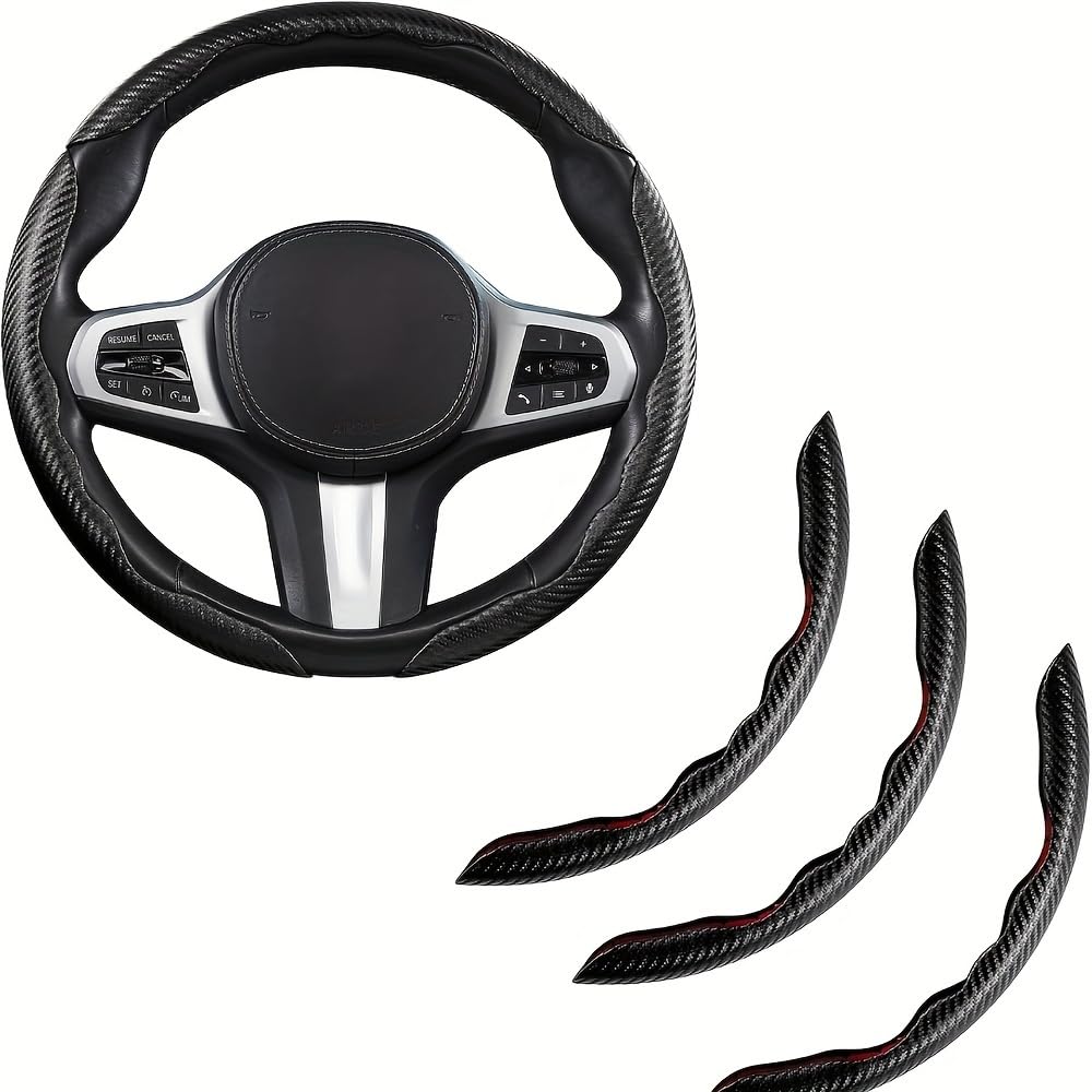 Photo 1 of 3PCS Carbon Fiber Steering Wheel Cover – Universal Fit for 99% Cars, Anti-Slip & Breathable, Segmented & Butterfly Design, Easy Install Wheel Protector (Black/Red/Blue/White) (Black)