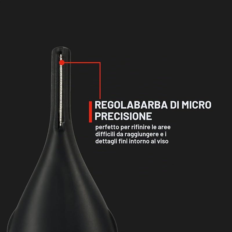Taglia peli Naso, Orecchie Professionale Indolore, Taglia peli multiplo [rifinitore per peli del naso, orecchie, sopracciglia, regolabarba], lama titanio, testina 1-5 mm, a batteria, NE7000