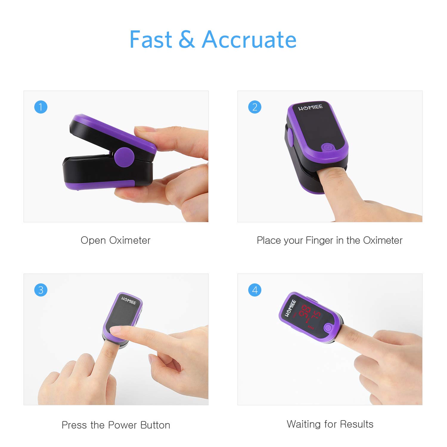 Pulsoximeter, Oximeter mit Pulsmesser mit Dual Richtungen rotierendem OLED Display Fingeroximeter für die Messung des Puls und der Sauerstoffsättigung am Finger, Lila