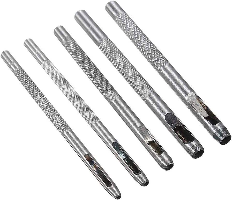 ChgImposs 5Pcs Hollow Hole Punch Set, Steel Leather Punch Set Hole Craft Set Hollow Puncher Belt Leathercraft for Punch Leather Tool