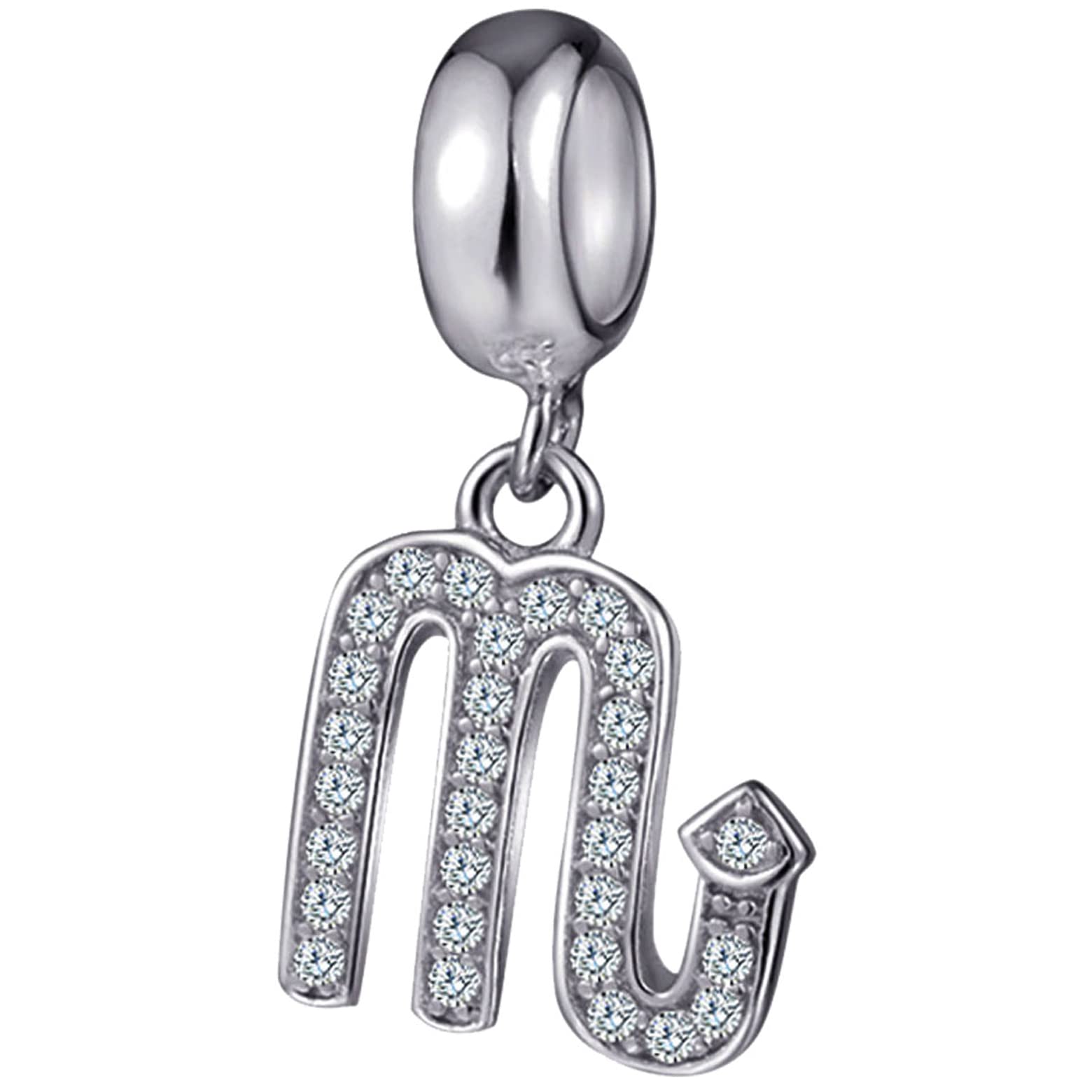 Scorpio Zodiac Star Sign Charms fit Pandora Bracelet - 925 Sterling Silver Necklace Pendant, 12 Horoscope Dangling Scorpion CZ Beads, Gift for Women/Men/October/November Birthday