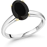Gem Stone King 2.00 Ct Oval Black Onyx 10K White and Yellow Gold Ring Ring