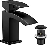 Hapilife Basin Taps Waterfall Black Matte Mono 1 Hole with Slotted Waste