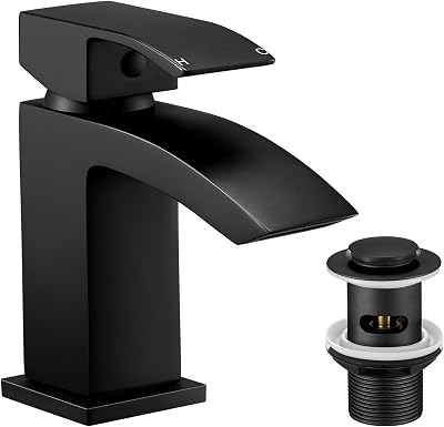 Hapilife Basin Taps Waterfall Black Matte Mono 1 Hole with Slotted Waste