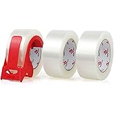 BOMEI PACK Heavy Duty PackingTape with Dispenser - 3 Rolls, Total 330Y, 2.6 mil, 1.88 inch x 110 Yards, Clear Packaging Tape Refills for Shipping, Mailing, Moving & Storage