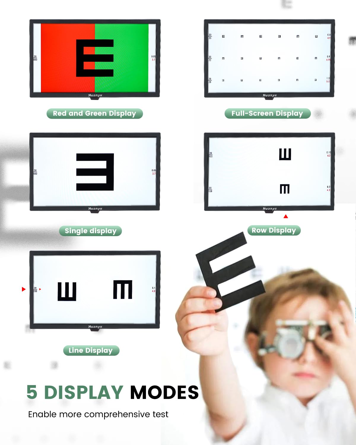 Huanyu Visual Acuity Chart Digital 23inch LCD Electronic Optical Eye Charts with 44+ Visual Targets and 5 Display Methods Optometry Tester Projector with Remote