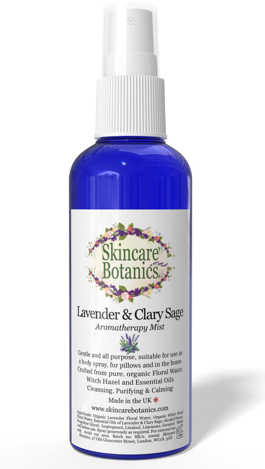 Skincare Botanics Lavender & Clary Sage Spray | Natural Room, Pillow & Body Mist | Cleansing & Purifying | 100ml