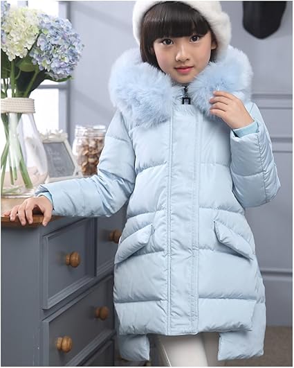 Amazon キッズニー Kidsney ガールズダウンコート 女の子ダウンジャケット 子供ダウンコート ファー付きジャケット ダックダウンコート キッズ冬防寒コート アウターウエア 秋冬子ども服 ロング丈 007 xx Xk 11 150 ライトブルー コート ジャケット 通販