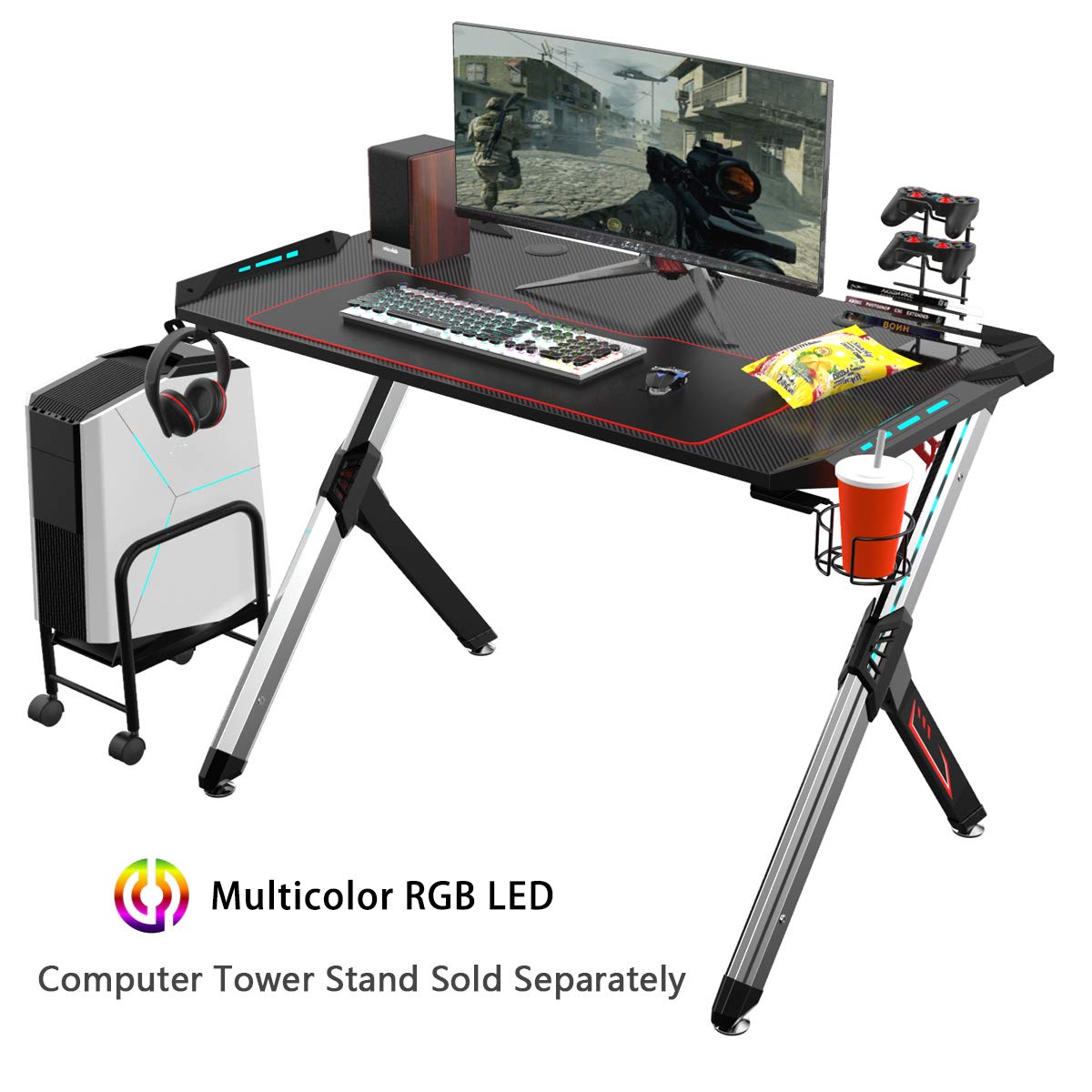 EUREKA ERGONOMIC Gaming Desk with RGB Lighting Gaming Table 44.5'' PC