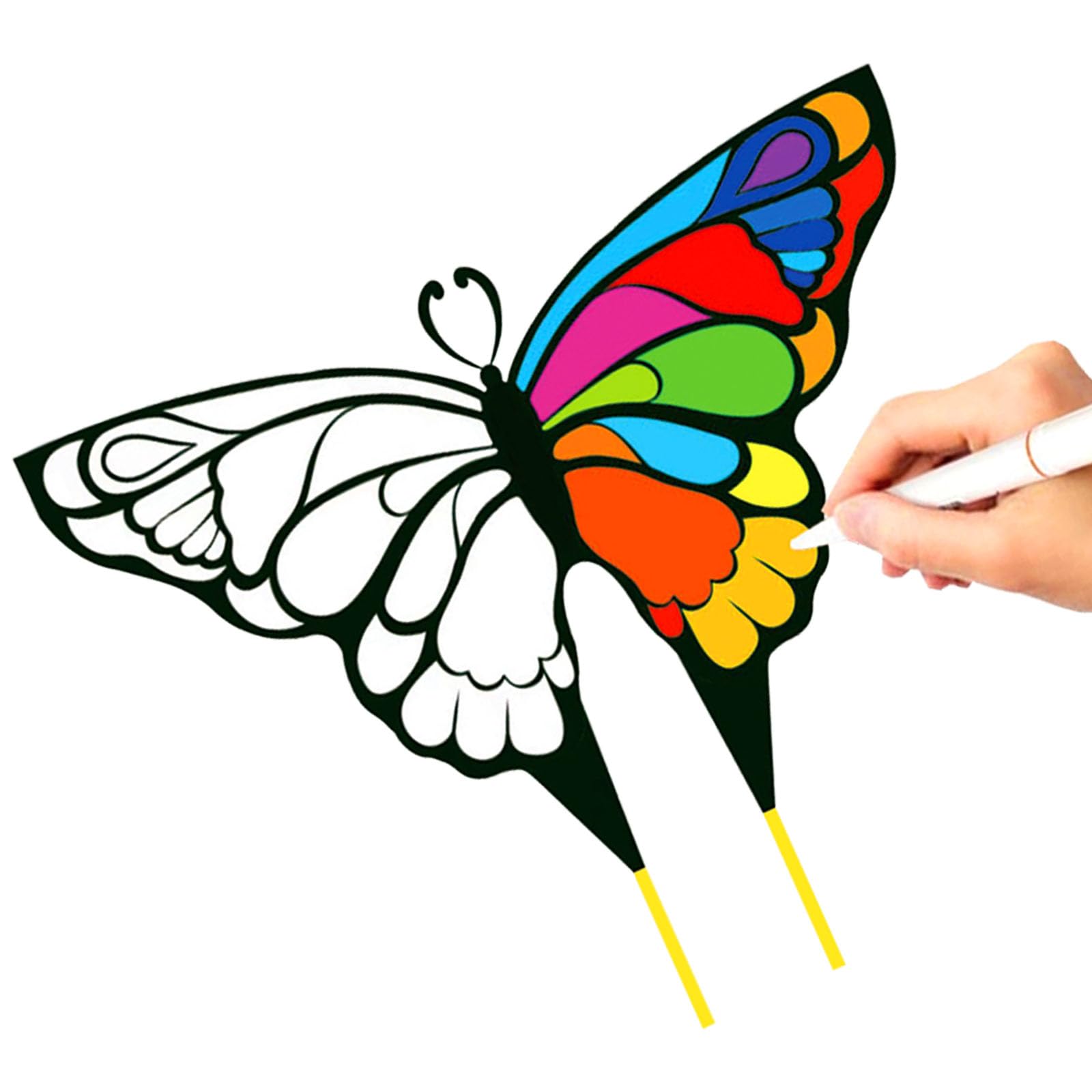 Simxkai butterfly kite easy to fly for kids, adults, beginners, single line (white) No colored pens