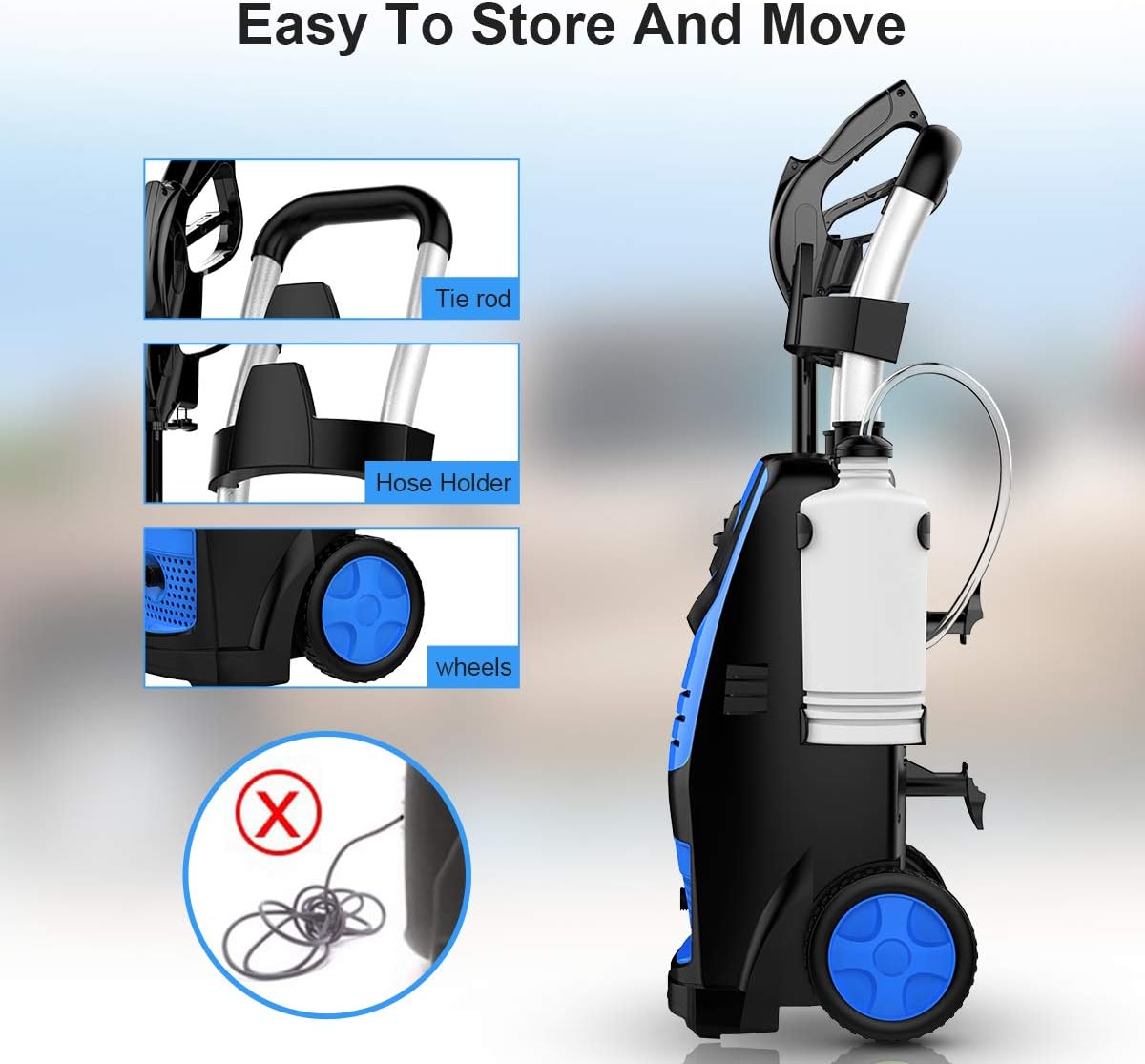 Suyncll Pressure Washer 3800PSI Max 2.8 GPM Electric Pressure Washer High Power Washer Machine Cleaner with Nozzles, Spray Gun, Detergent Tank For Cleaning Homes, Cars, Driveways, Patios(Blue) : Garden & Outdoor