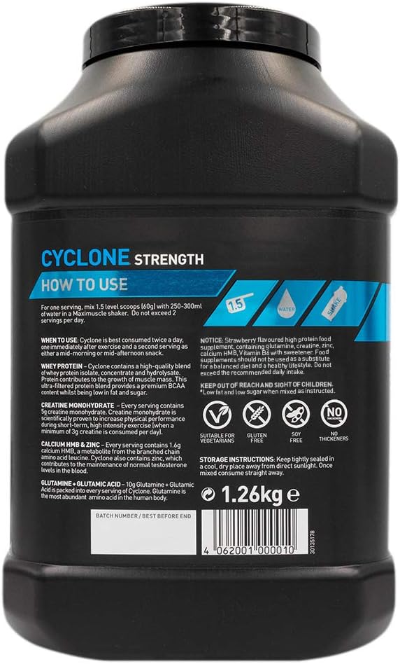 MaxiNutrition Cyclone, Strawberry, Premium Whey Protein Powder + Creatine, Glutamine & HMB, Low in Sugar and Fat - Image 3