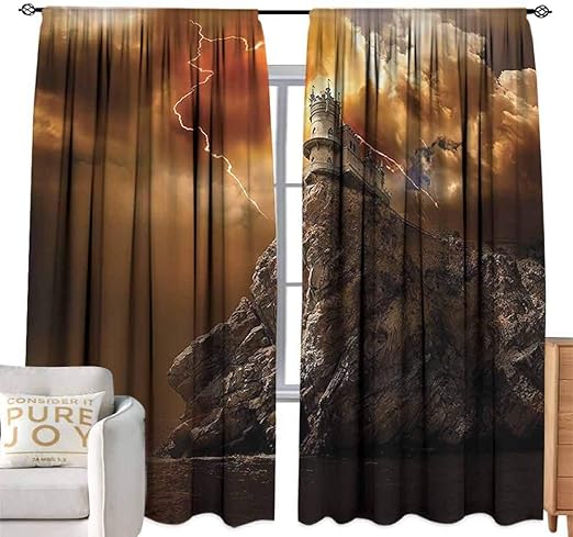 Amazon Com Curtain Set Lake House Decor Fantasy Castle On Top Of