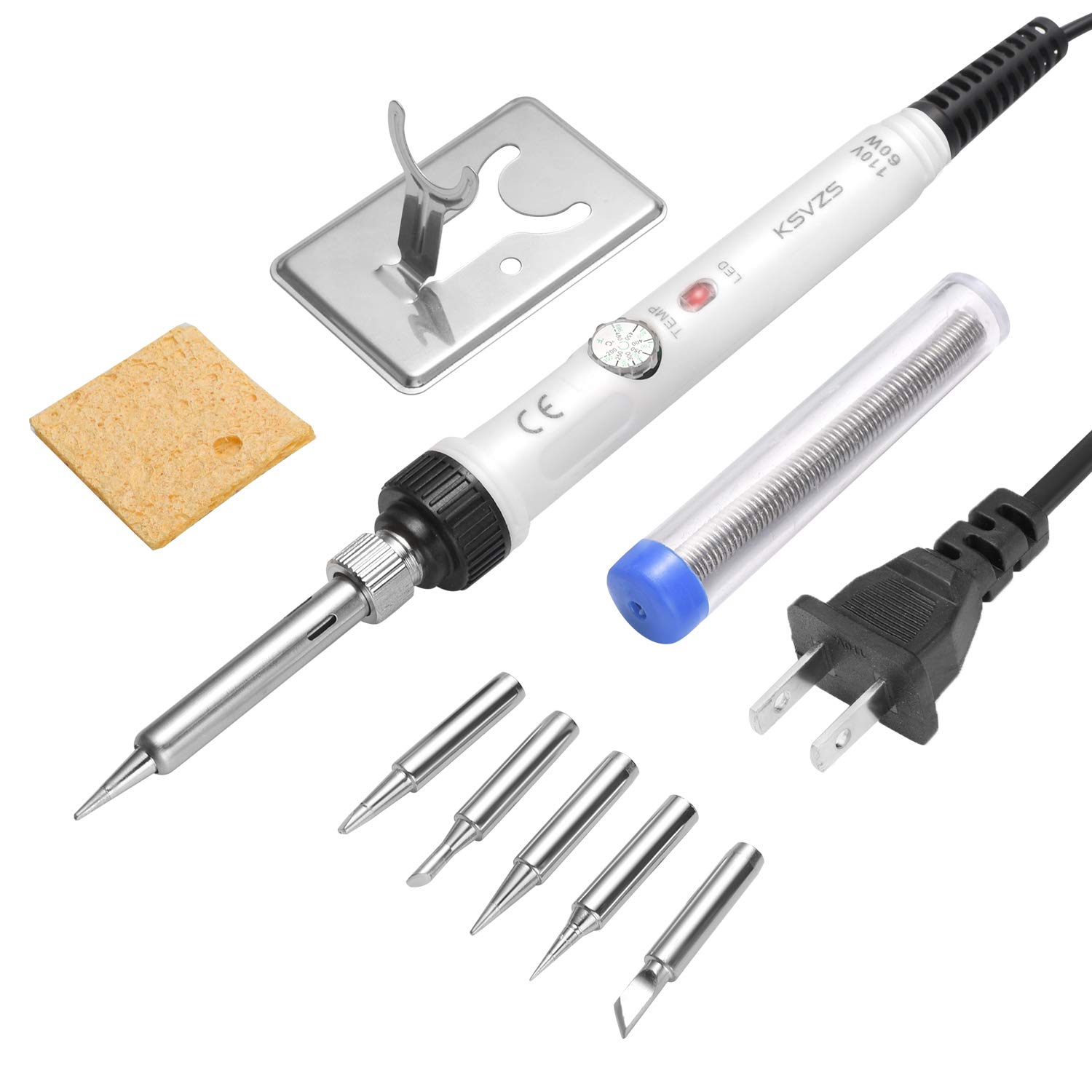 Soldering Irons Tools KSVZS【9-in-1】 60W/110V ,Adjustable Temp , Soldering gun Tips,Solder Wire,Sponge, Soldering Iron Stand,Perfect for DIY Project 【Blue】