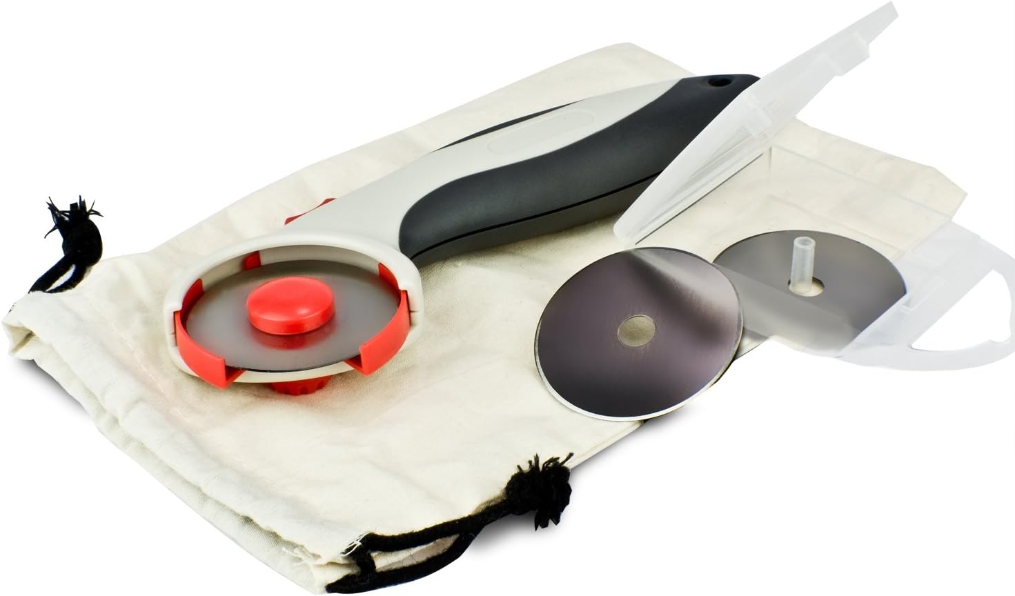 DESTYX Rotary cutter with 2 additional blades, safety lock mechanism and a bag for storage