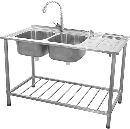 Kukoo Catering Sink Commercial Stainless Steel Double Bowl Unit And Tap Right Hand Drainer Kitchen Restaurant Storage Shelf Amazon Co Uk Kitchen Home