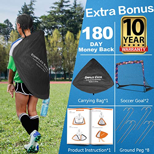 Dimples Excel Soccer Goal Pop up Soccer Goal Backyard for Kids Mini Soccer Goal Portable Foldable Football Goal Net Garden Indoor Outdoor, 2 Set