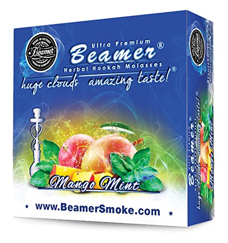 Mango Mint Beamer Herbal Hookah Shisha Molasses 50g. Huge Clouds, Amazing Taste! Tobacco Free, Nicotine Free. Better Taste & Clouds than tobacco. Made in USA! Use with Hookah Nargila, charcoal