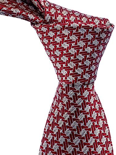 Tan Jacquard Silk Tie with Red Basket Weave Pattern by TieThis | Ethan