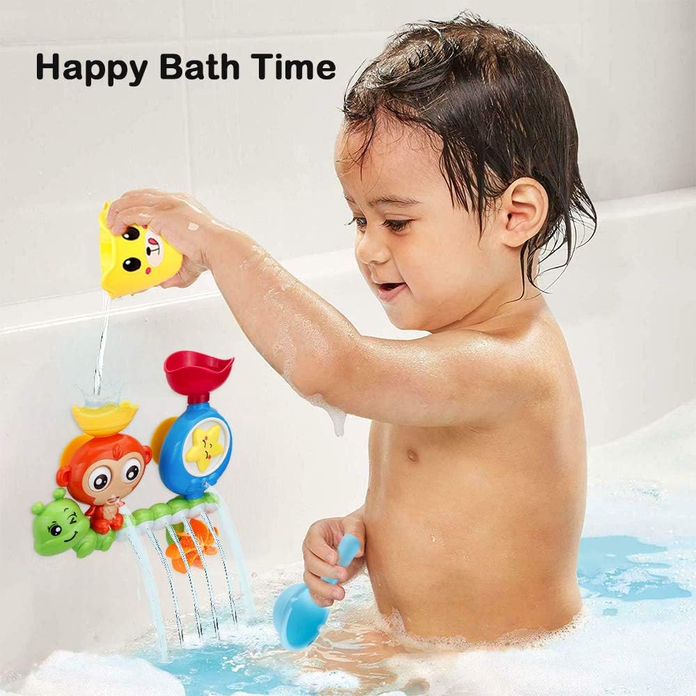 G-WACK Bath Toys for Toddlers Age 1 2 3 Year Old Girl Boy, Preschool New Born Baby Bathtub Water Toys, Durable Interactive Multicolored Infant Toy, Lovely Monkey Caterpillar, 2 Strong Suction Cups: Toys & Games