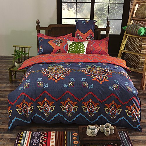 Vaulia Lightweight Microfiber Duvet Cover Set, Bohemia Exotic Patterns, Reversible Color Design, Full/Queen Size