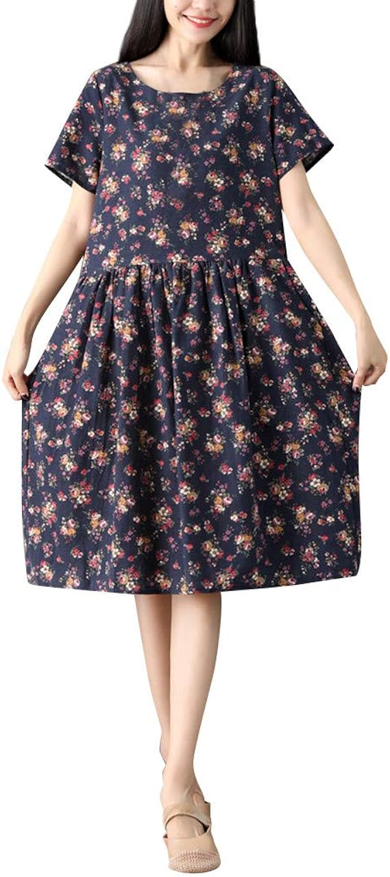 Amazon Top Homie レディース きれいめ 花柄 森ガール ワンピース ゆったり 春夏秋 半袖 春服 カジュアル お出かけ デート かわいい 大きいサイズ 体型カバー 事務服 オフィス制服 通販