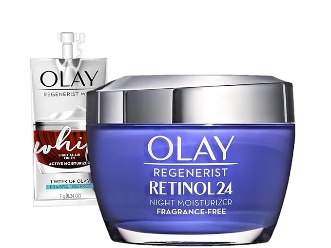 Olay Regenerist Retinol Moisturizer, Retinol 24 Night Face Cream, 1.7oz + 1 Week Of Whip Face Moisturizer Travel/Trial Size