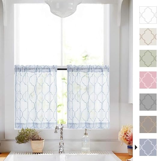 Amazon Com Tier Curtains 24 Inch Blue Rod Pocket Sheer Curtain