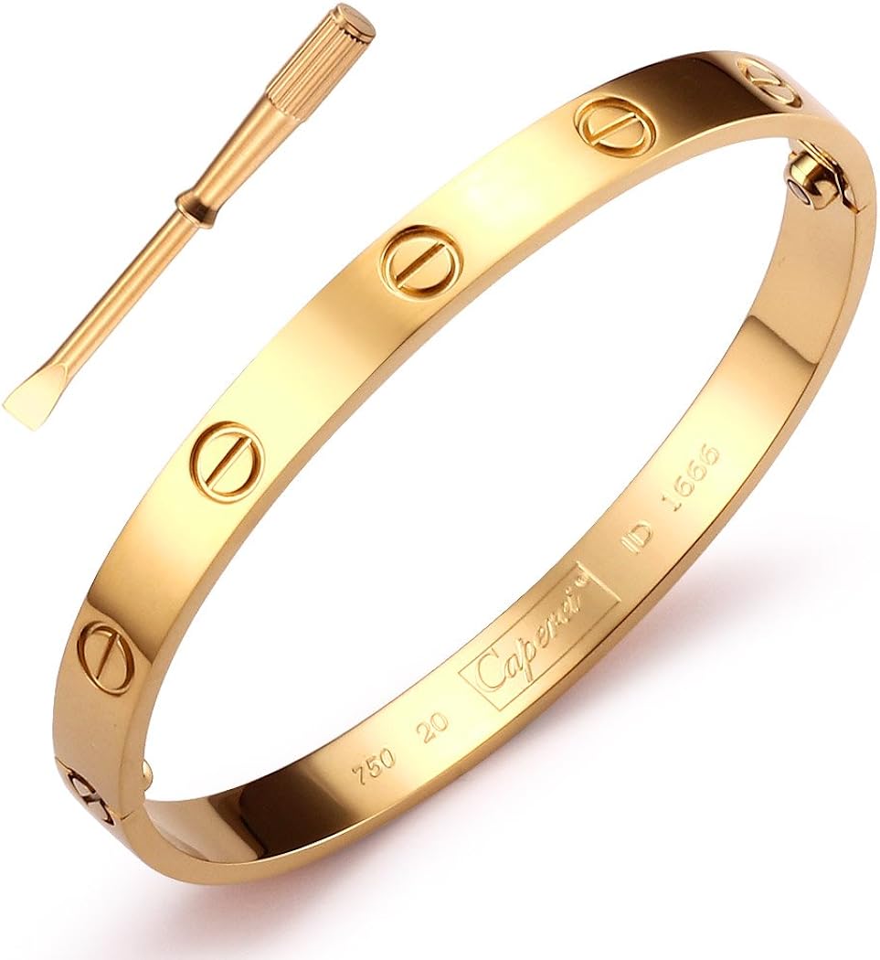 Caperci 14k Gold Tone Stainelss Steel Bangle Bracelets for Women