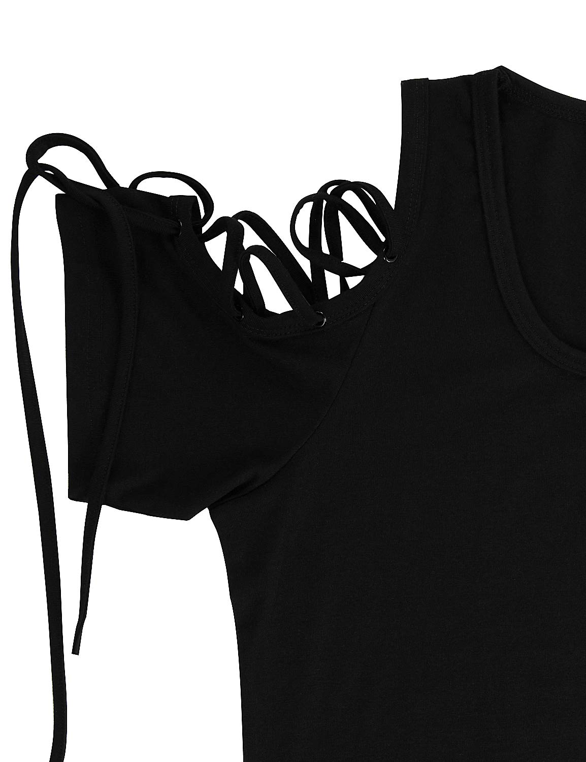 Blooming Jelly Womens Summer Cold Shoulder Tops Cut Out Square Collar Casual Tunic T Shirt for Ladies Black,S