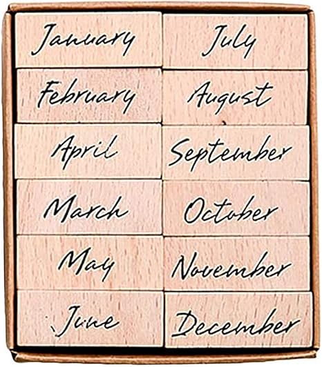 Amazon Co Jp ジャーナリングシールの装飾のためにヴィンテージ筆記体の木製スタンプセット ラバー番号英語ヶ月間の週 C 文房具 オフィス用品