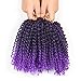 8 Inch Short Marlybob Crochet Hair 6 Small Bundles/Lot Kinky Curly Crochet Braids Ombre Braiding Hair Synthetic Hair Extension (1B/Purple)