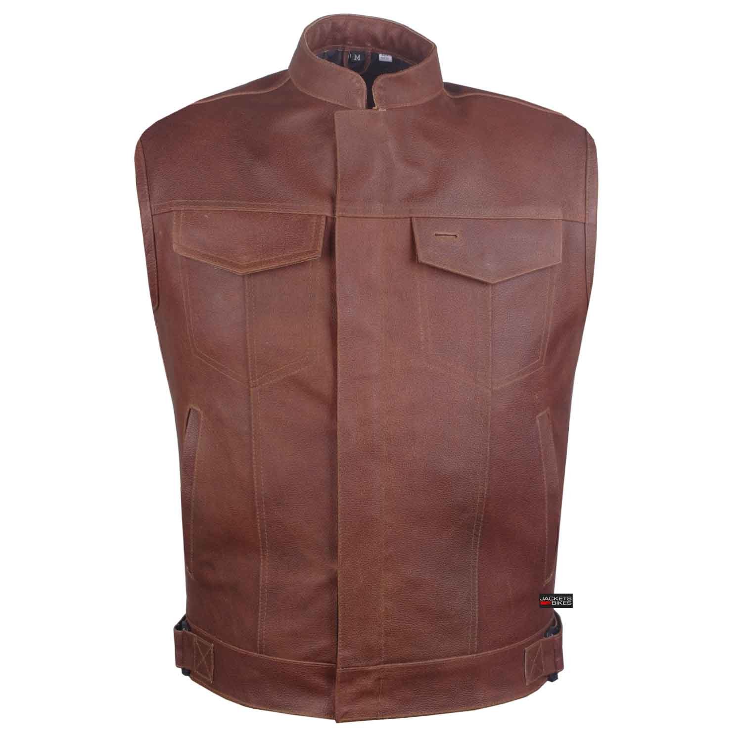 thumbnail interactive-video image 1 of ILM Motorcycle Leather Vest For Men 1 of 12