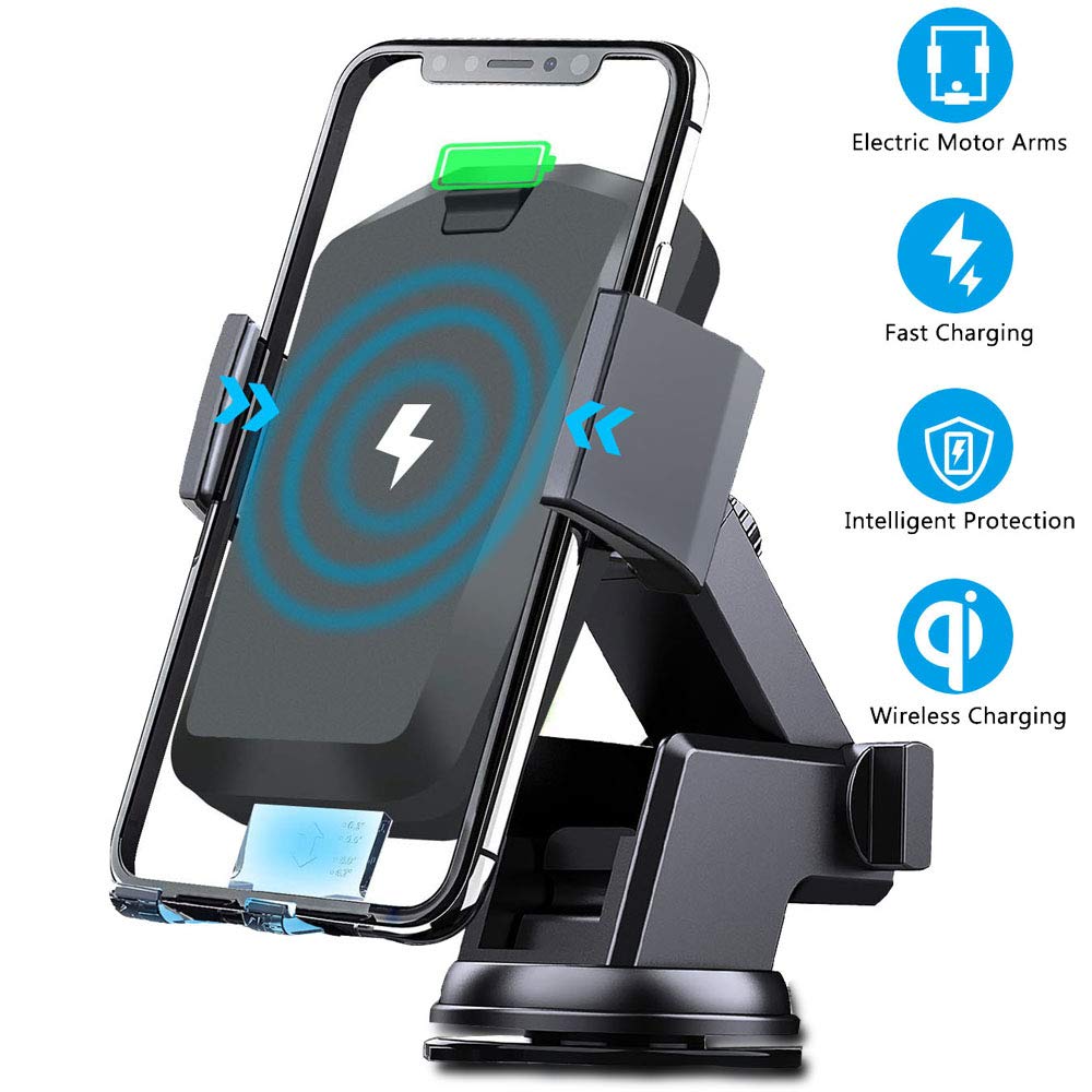 Wireless Car Charger Mount 10W Qi Fast Charging Auto Clamping Car Mount