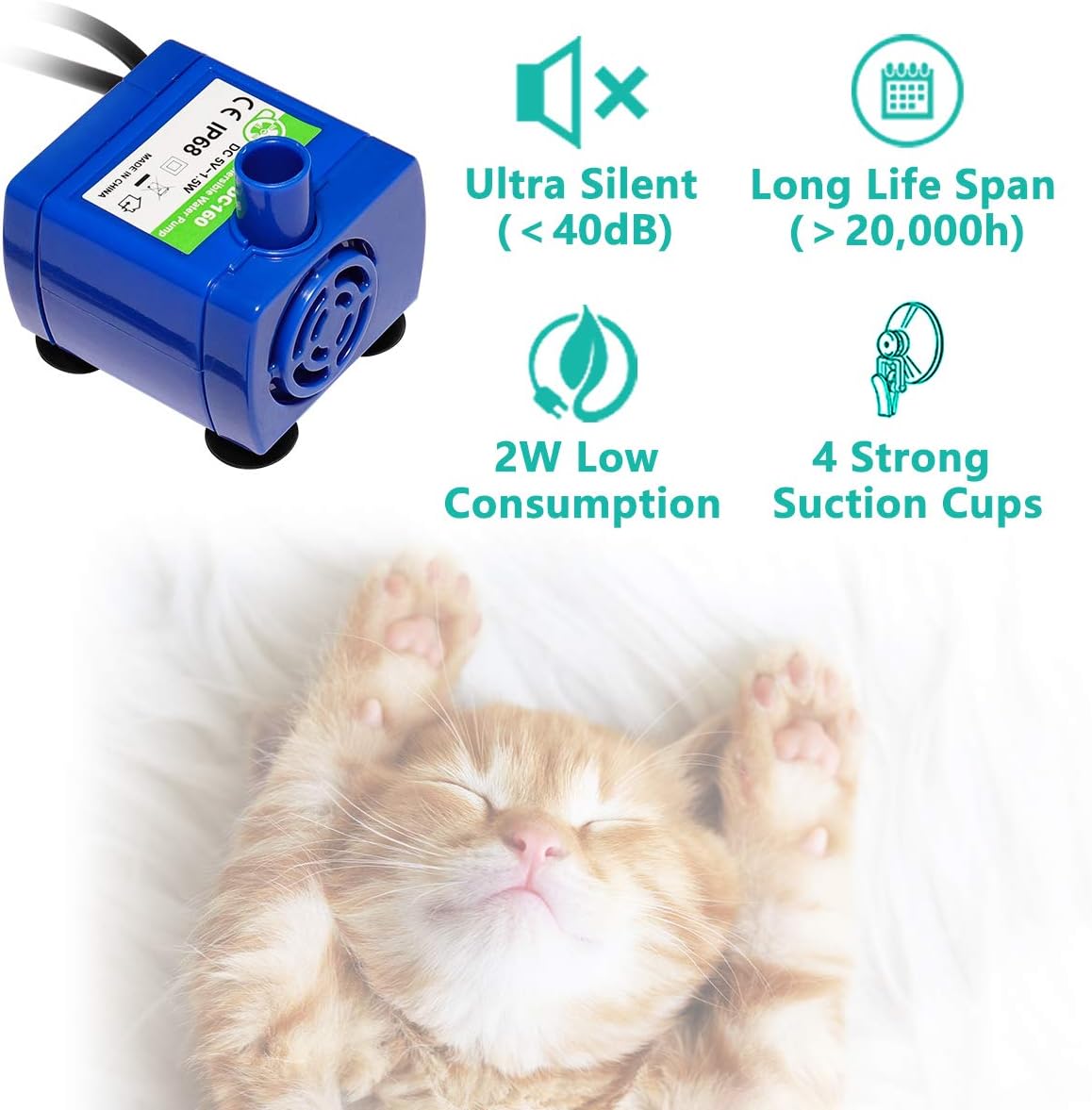 Pet Supplies : Veken Cat Water Fountain, 2.5L Automatic Pet Water Fountain Dog Water Dispenser with 3 Replacement Filters 1 Silicone Mat for Cats and Small to Medium Dogs (Cyan) : 