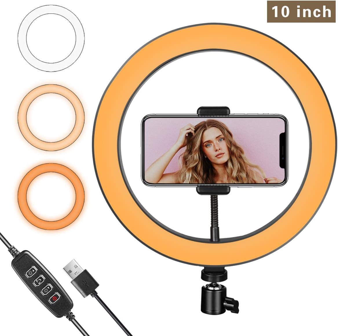 LED Ring Light 10" with Cell Phone Holder for YouTube Video & Streaming, Dimmable Desktop Makeup Ring Light for Photography Lighting with 3 Light Modes & 10 Brightness Level