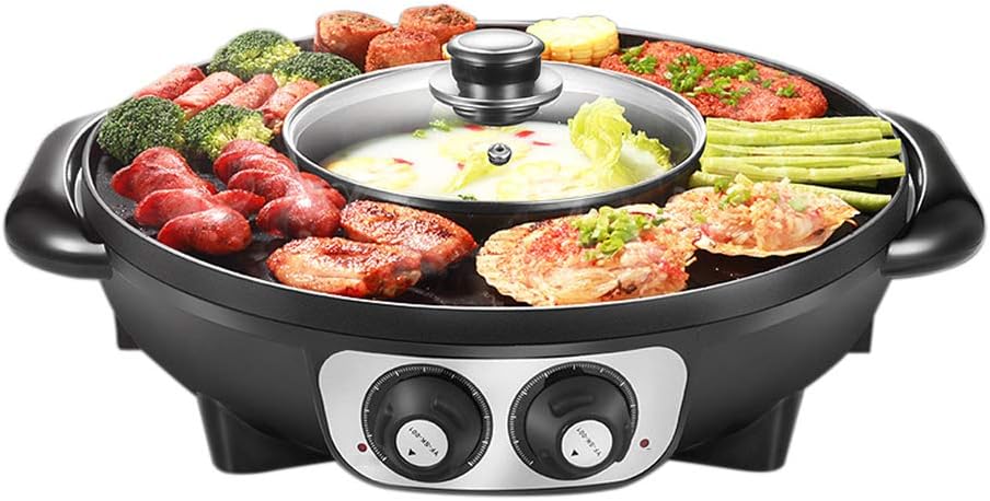 YJIUJIU Korean Barbecue Hot Pot Double Pot, Integrated Cooker Pot, Electric Hot Pot Electric Barbecue Electric Baking Pan