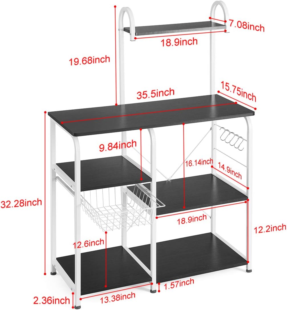 Mr IRONSTONE Kitchen Baker's Rack Utility Storage Shelf 35.5" Microwave Stand 3-Tier+4-Tier Shelf for Spice Rack Organizer Workstation(Dark Brown) - Standing Baker's Racks