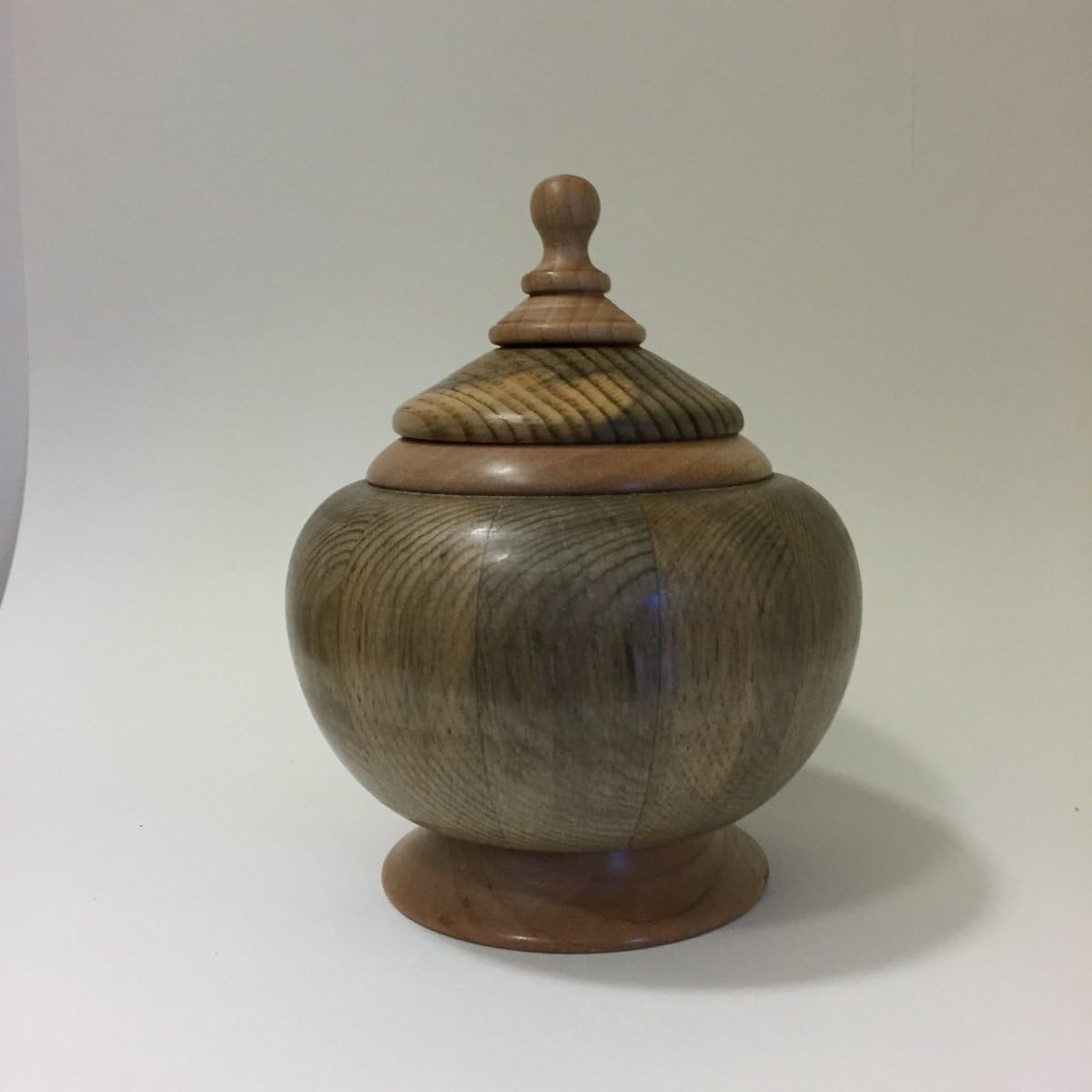 Blue Pine and Maple Vessel with Threaded Lid.
