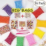 Foam Beads for Slime - Floam Beads, Foam Balls for Slime | with +[Fruit, Heart, Flower Printed Slices]+ 0.08-0.32 inch | 16 Pack 60000 pcs + 3 Tools for DIY Crafts