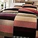 DaDa Bedding Classical Desert Sands Reversible Real Patchwork Quilted Bedspread Set - Striped Autumn Warm Tones Brown Burgundy Multi-Color Print - King - 3-Pieces