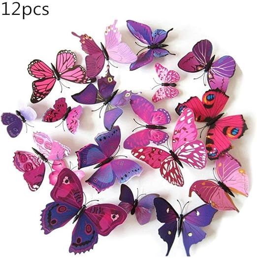 Luckes 12 Piezas Purpura 3d Mariposa Pegatinas De Pared Decoracion