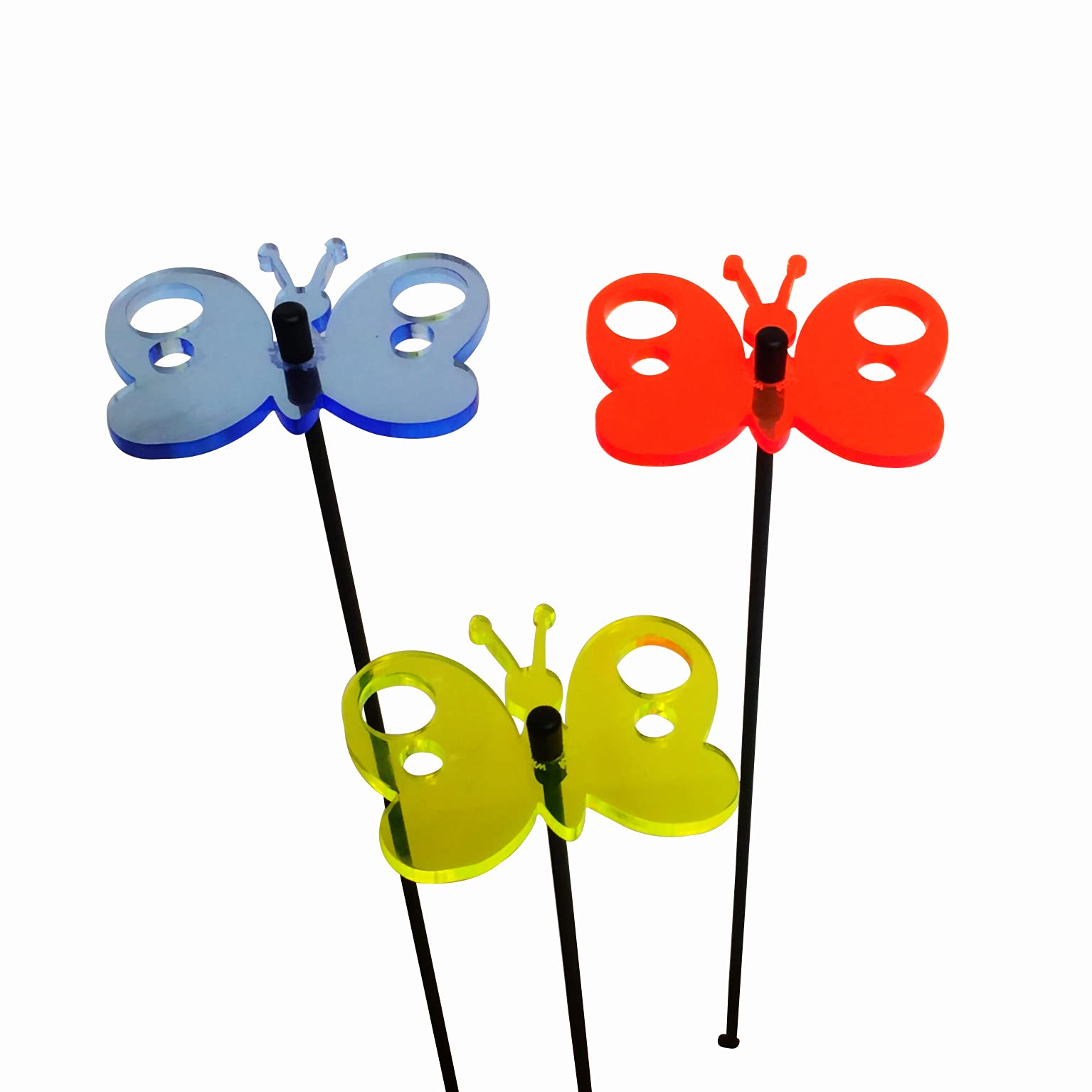 Glowing Peacock Butterfly Set of 3 Sun Catcher Garden Decor Decorative Garden Stakes 25cm/10'' high Outdoor Yard Accessory Gardeners Gift, Colour:red/yellow/blue (3) RY