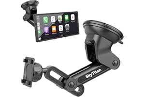 SkyTitan Suction Cup Car Mount for Portable CarPlay Screens, Adjustable Angles, Flexible Long Arm, Windshield Dashboard Mounting Solution for in-Car Android Display Monitors (Bracket Adapter Included)