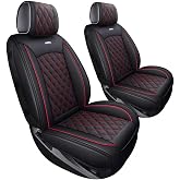 Chevy Silverado GMC Sierra Front Seat Covers 2007-2026 1500 2500HD 3500HD | Aierxuan Custom Fit Chevrolet Truck Pickup Crew Double Extended Cab Waterproof Leather Protectors 2 PCS Black-Red