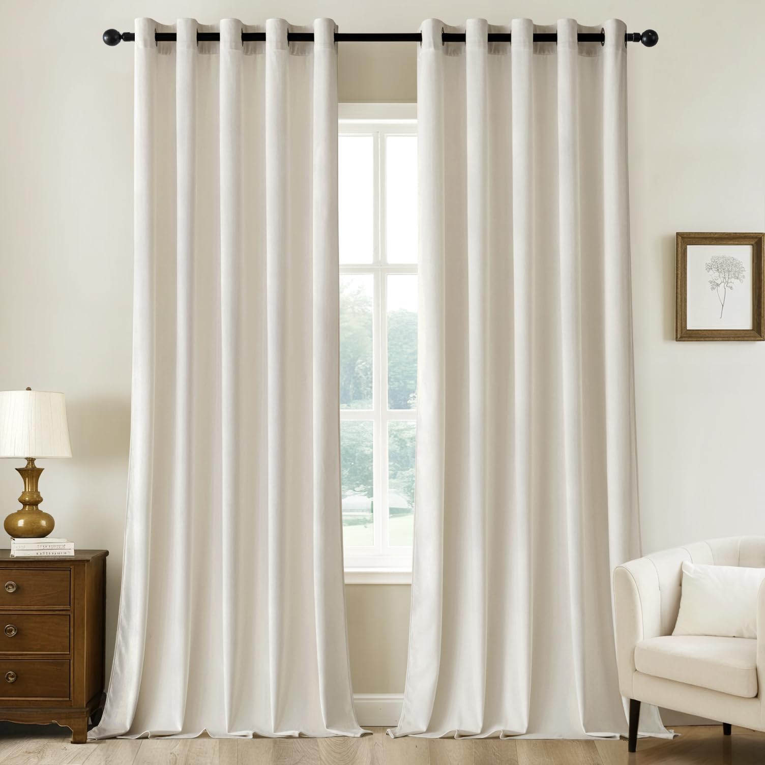 Woaboy Velvet Curtains 90 Drop White Curtain for Living Room Thermal Blackout for Bedroom Luxury Eyelet Drapes Super Soft Window Treatment Insulated Soundproof & Room Darkening W 66 x L 90 2 Panels