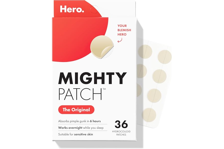 Mighty Patch Hero Cosmetics Original Nighttime Acne Pimple Patches, 36 Ct | #1 Hydrocolloid Acne Patches, Shrinking Zits & Wh