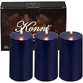 KONNI Navy Blue Pillar Candles Set of 3, 3"x 6" Unscented Pillar Candles Bulk, 56 Hours Long Burning Candles, Smokeless&Dripless Large Round Candle for Wedding, Home Decoration, Parties, Spas, Dinner