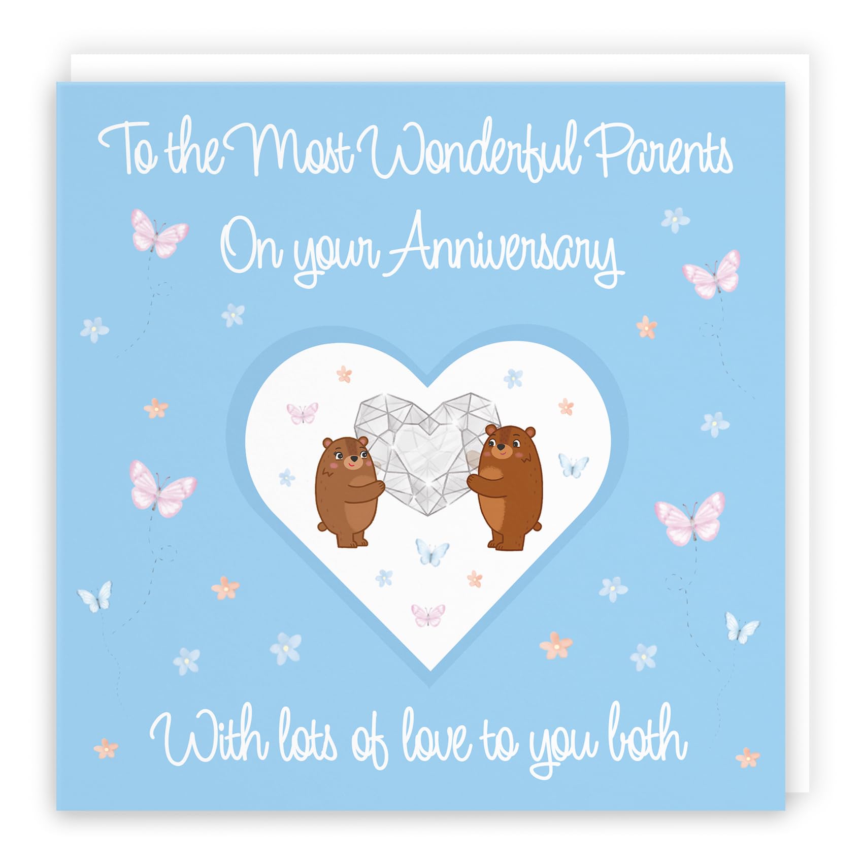 Hunts England - Parents Anniversary Card - Romantic Meadows - Fun Card - Anniversary Card For Parents - Features Cute Bears And Flowers